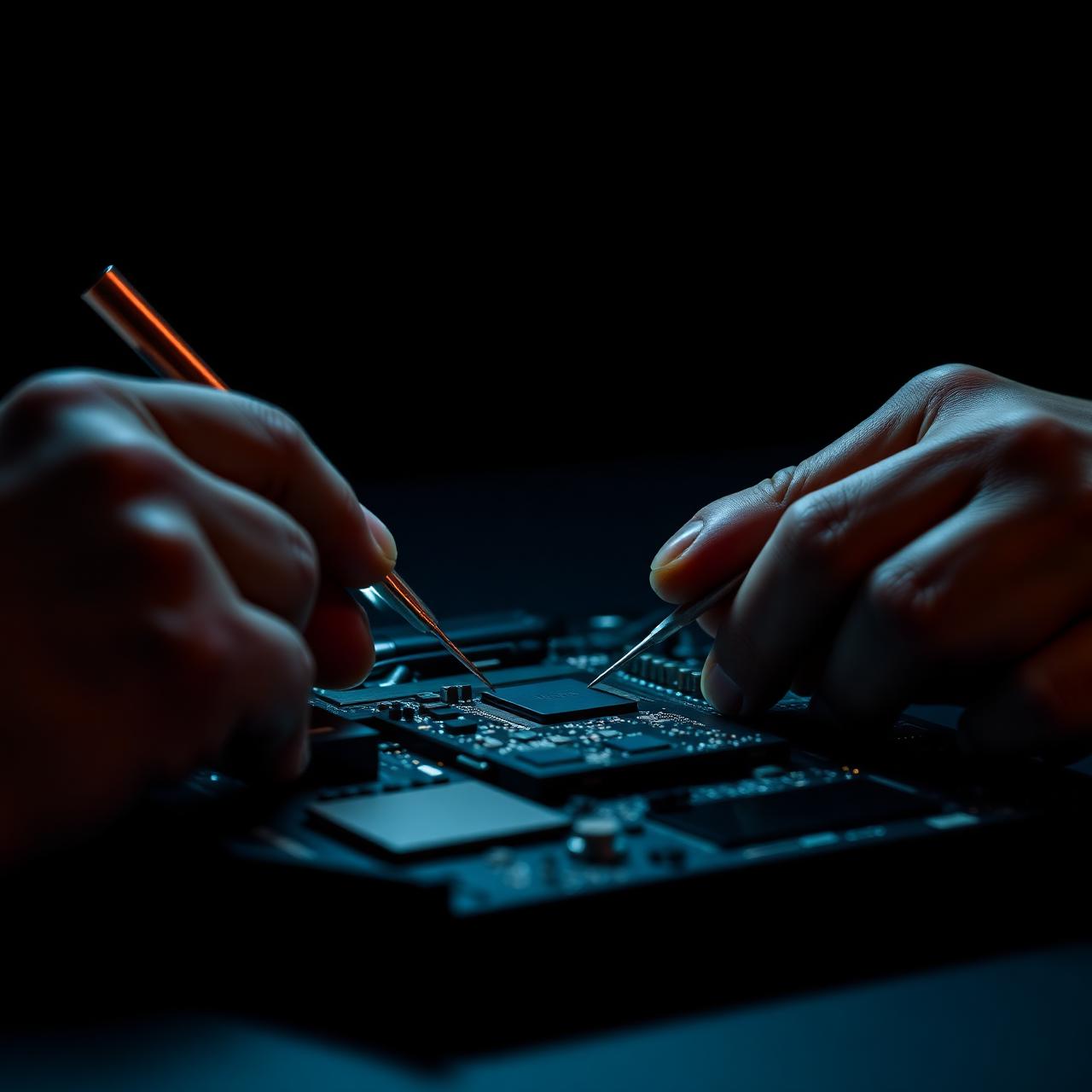 Technicien réparant une carte mère